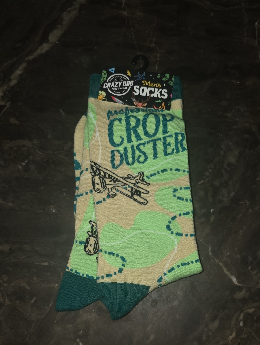 'Crop Duster' Men's Crew Socks - Green Print